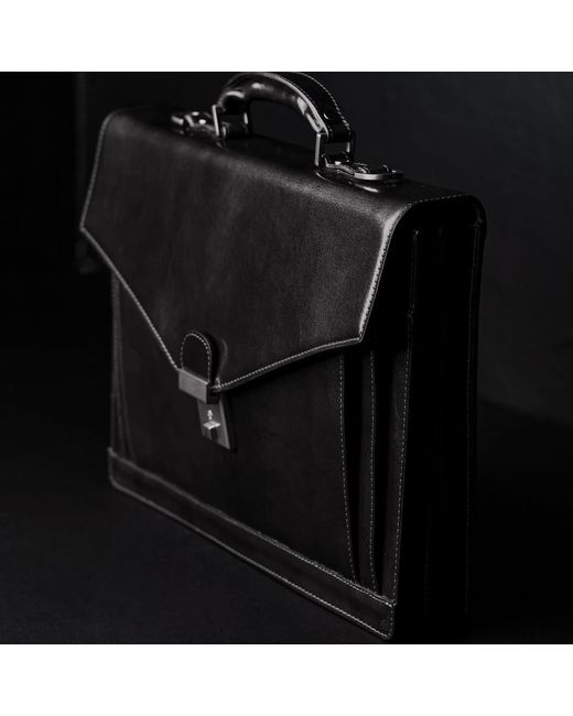 Time Resistance Black Classic Design Leather Briefcase for men