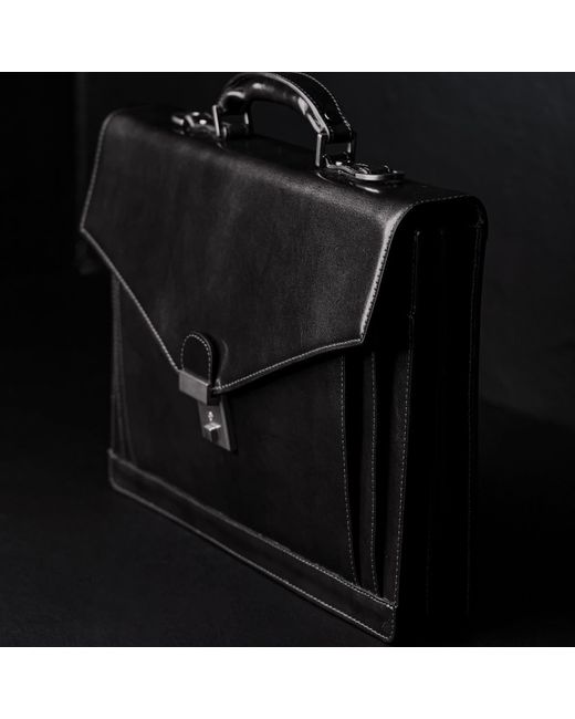 Time Resistance Black Classic Design Leather Briefcase for men