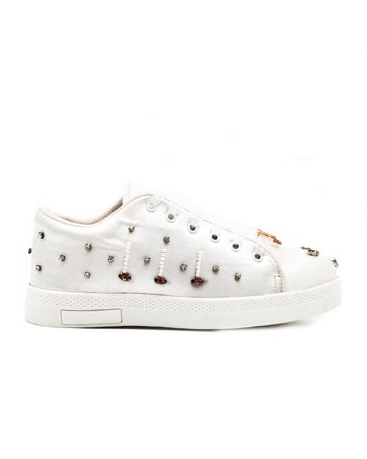 Rettrose White Amara Luxury Satin Handmade Embellished Tennis Shoe