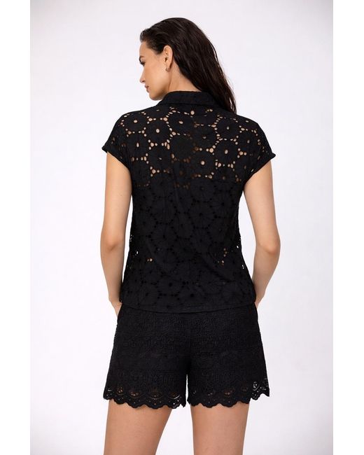 Smart and Joy Gray Cotton Lace Shirt With Short Sleeves