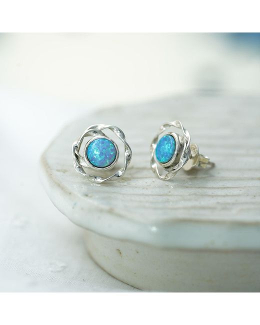Isla Silver Blue Intricate Opal Stud Earrings