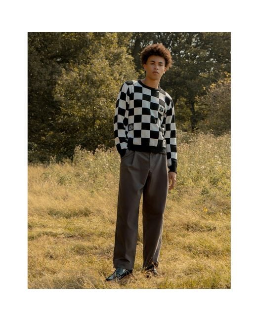 INGMARSON Black Embroidered Checked Wool & Cashmere Jumper for men