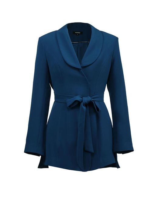Smart and Joy Blue Long Tailor Knot On Waist Blazer
