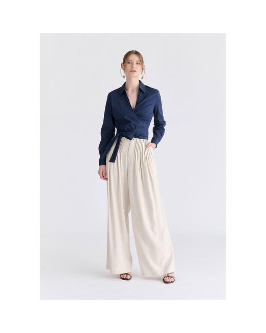 Paisie White Neutrals Front Pleats Detail Wide Leg Trousers