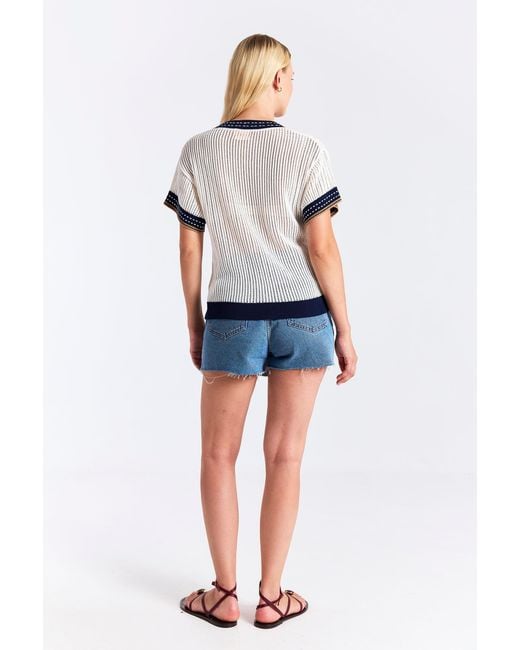 Brodie Cashmere Blue Denim Effect Trim Tee