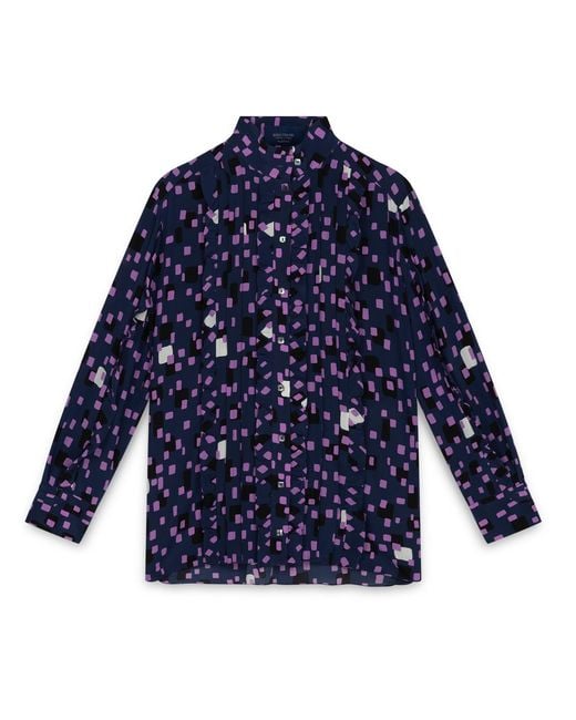 Amanda Thompson Couture Blue Frankie Shirt Abstract Silk Print