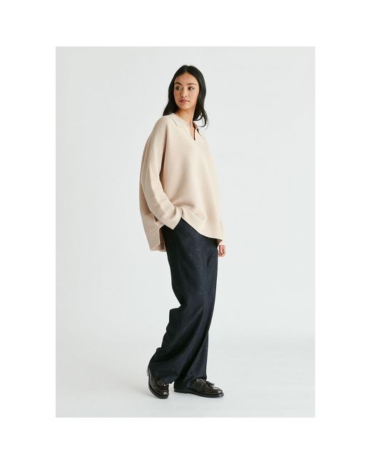 Paisie Natural Neutrals Polo Collar Ribbed Jumper