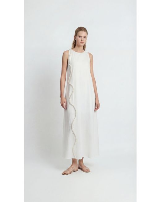 Muda Clothing Fz Llc White Pearl Linen Maxi Dress