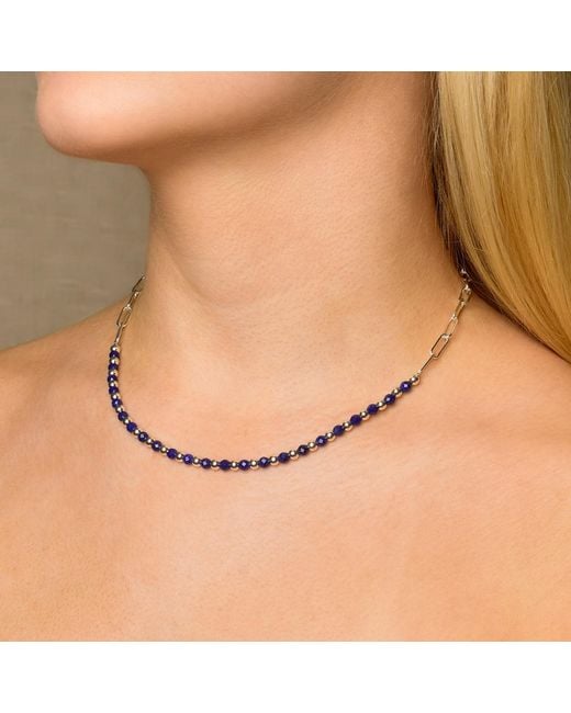 Nellou Jewellery Metallic Lapis Gem Shine Necklace Sterling