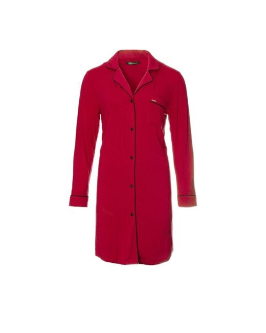 Pretty You London Red Bamboo Viscose Button-Up Nightshirt