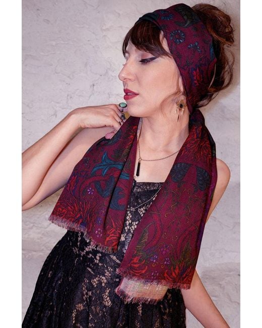 Natalia Petruch Red Botanical Silk And Wool Scarf