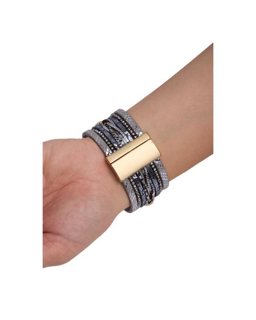 Saachi Gray Leather Beaded Orb Bracelet