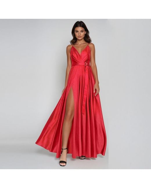 Angelika Jozefczyk Red Satin Long Evening Dress