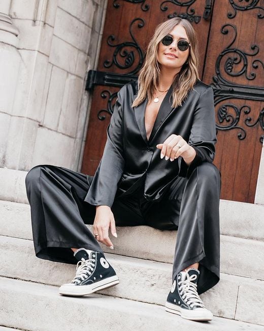The Summer Edit Black Lexi Sports Luxe Silk Trouser