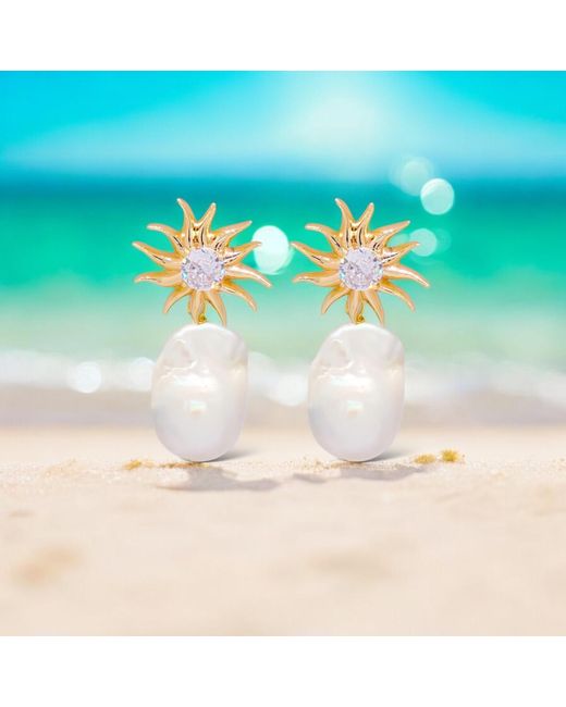 VALERIE CHIC Metallic Crystal Sun Baroque Pearl Earrings 18K