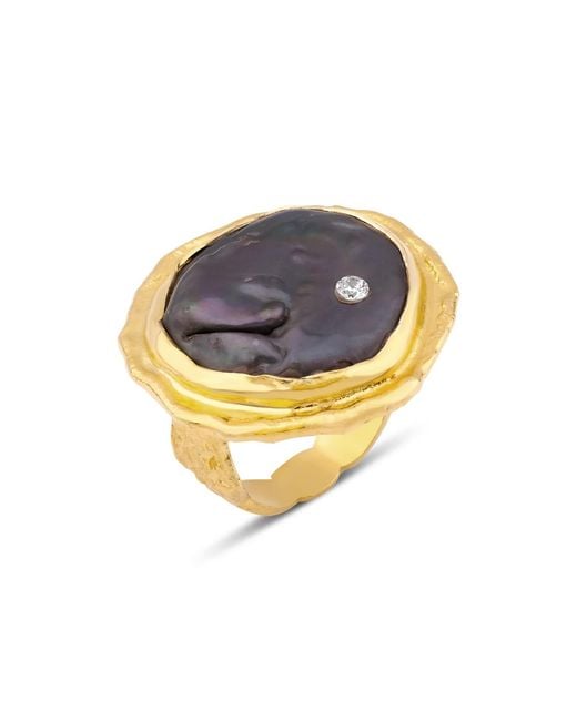 Ece London Metallic The Aphrodite's Tear Baroque Pearl Ring