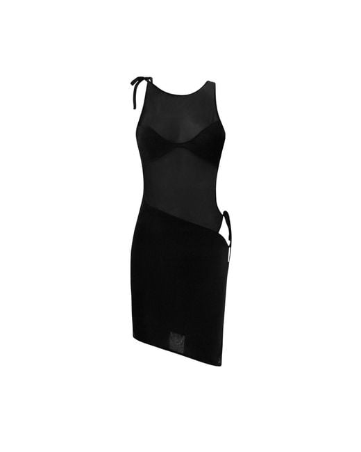 OW Collection Black Fiona Cut Out Mesh Mini Dress