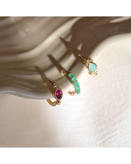 Zohreh Metallic Amazonite Boho Huggie Hoop Earring Pair 9K