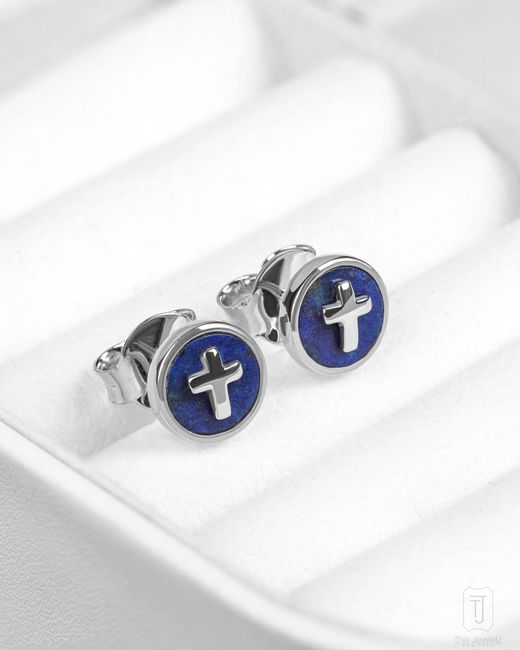 The Jewelz Blue Lapis Horizon Cross Studs For for men