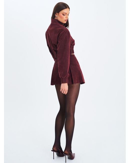 Miss Circle New York Purple Faryn Mahogany Vegan Suede Pleated A-Line Mini Skirt