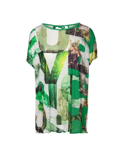 Conquista Green Print Flama Top With Tie Detail