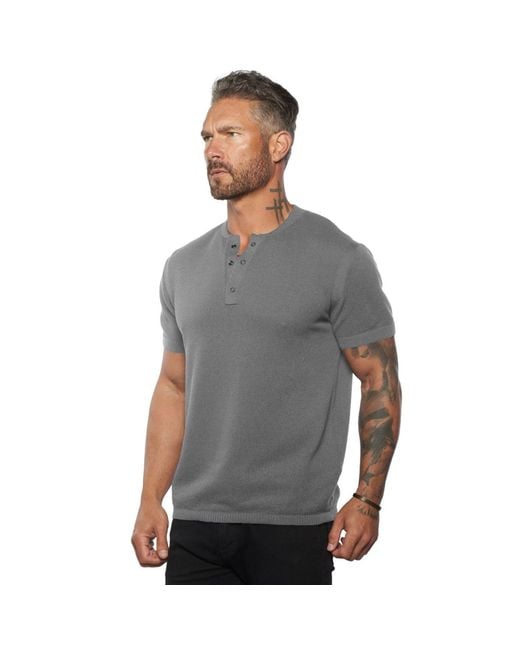 Weston Jon Boucher Gray Ss Mandarin Collar Slim Fit Knit Henley for men