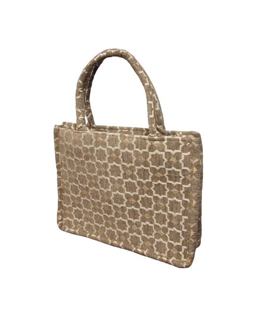 Berber Leather Natural Neutrals Moroccan Geometric Print Fabric Tote Bag