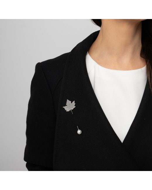 Silver Moon White Sterling Brooch – Maple Leaf Silhouette