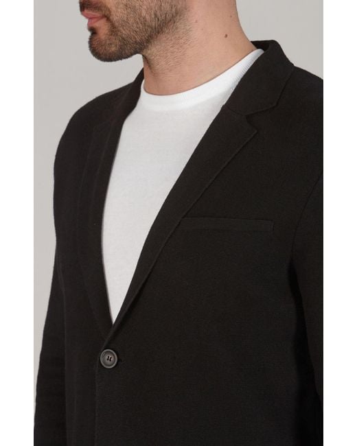 Paul James Knitwear Blue Lightweight Organic Cotton Linen Luca Knitted Blazer for men