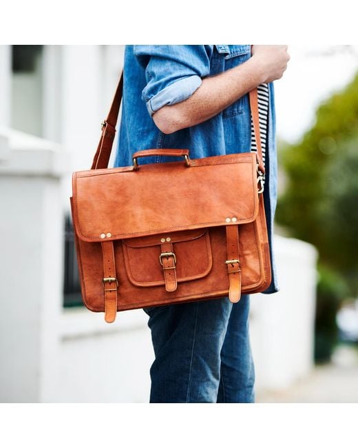 VIDA VIDA Brown Vida Vintage Special Handmade Leather Laptop Bag for men