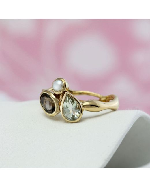 Isla Silver Metallic Smoky Quartz, Amethyst & Pearl Ring