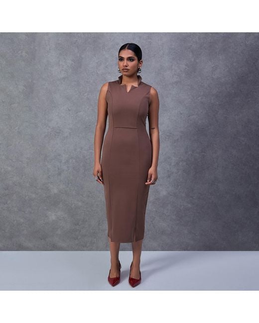 Celestine & Mae Brown Collar Midi Dress