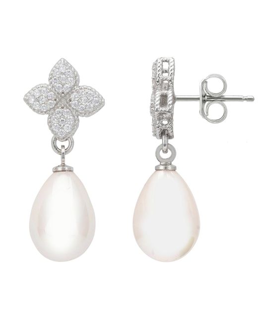 Latelita London White Clover Flower Pearl Drop Cz Earrings