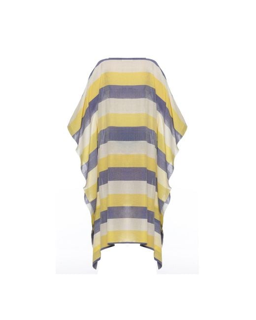 Heritagemoda Yellow Handwoven Amalfi Sheer Cotton Kaftan With & Stripes