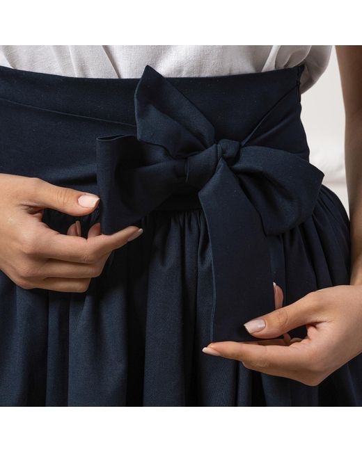 Nikka Place Blue Long Flared Skirt With High Waist & Front Bow