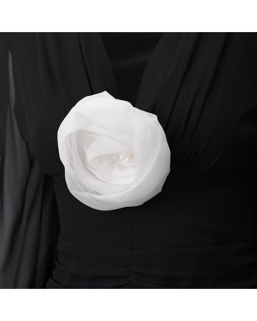 Lita Couture Black Ruched Floral-Appliqué Dress