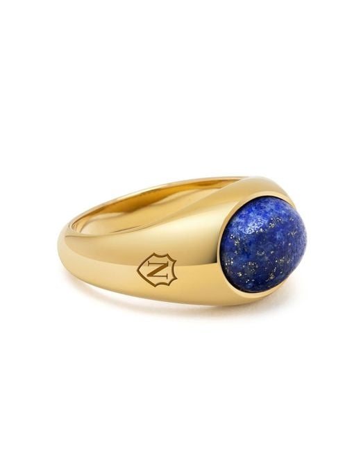 Nialaya Gold Oval Signet Ring With Blue Lapis for men