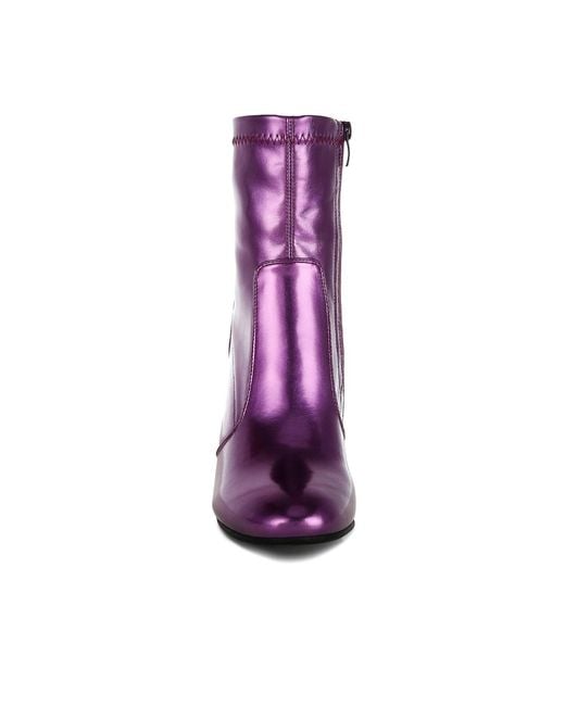 Rag & Co Purple Tirana Metallic Pleather Sock Boots