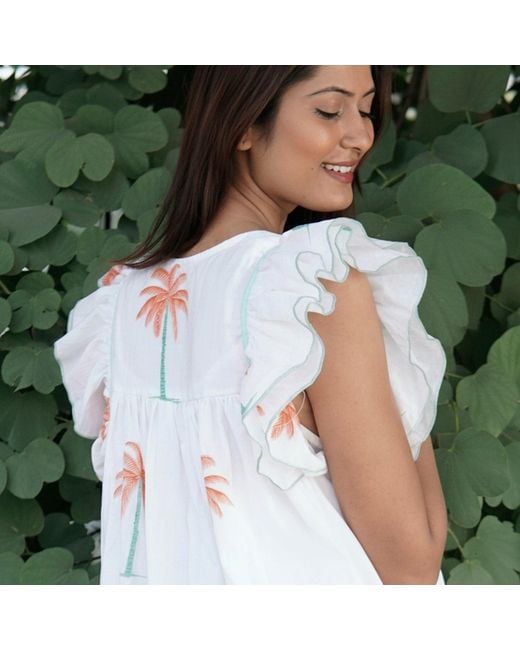 La Mandarine White Summer Dress, Floaty Cotton Summer Midi Dress With Pockets Palmeraie