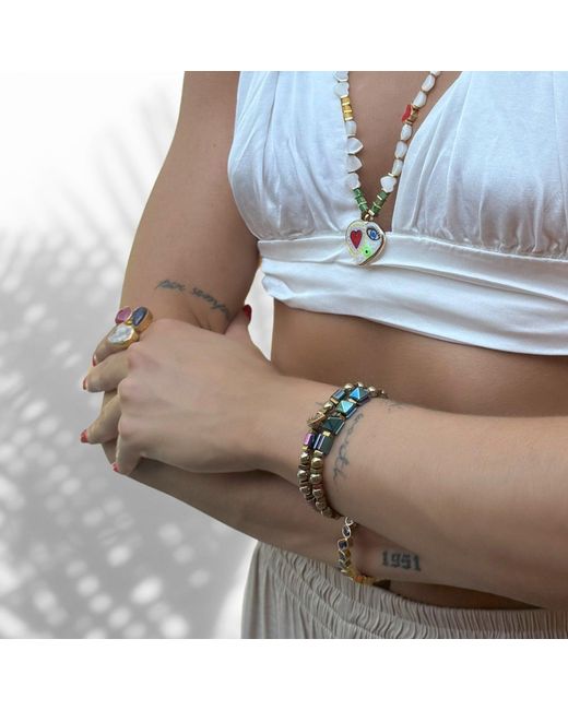 Ebru Jewelry Metallic Evil Eye Charm Fashion Style Hematite Beaded Bracelet Set