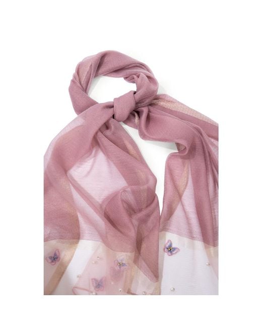 Saachi Pink Butterfly Detail Silk Scarf