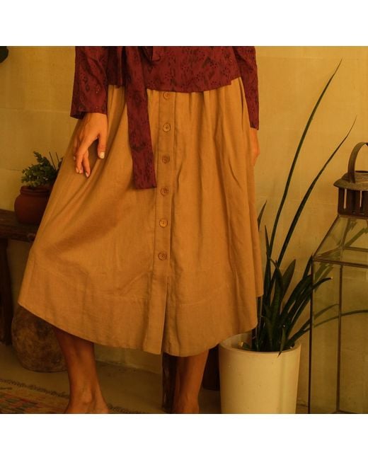 Em & Shi Brown Neutrals Twig Button Down Skirt