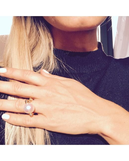 Ora Pearls Metallic Auria White Pearl Chain Ring