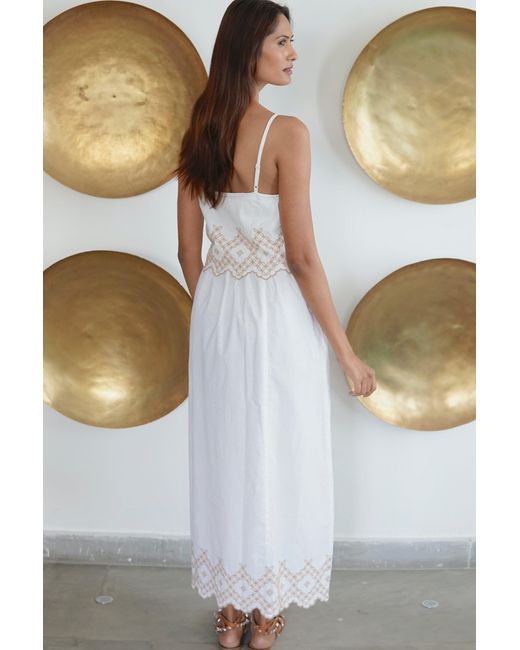 La Mandarine White Embroidered Summer Maxi Dress With Pockets Elena