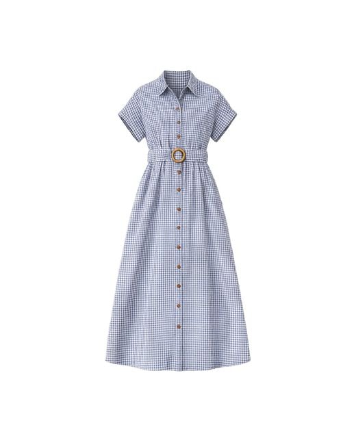 Yumi' Blue Gingham Relaxed Shirt Dress With Matching Belt