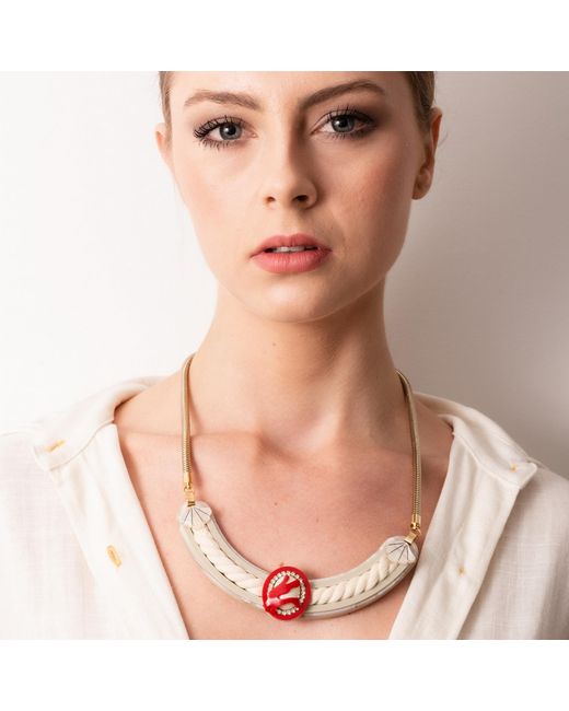 Gissa Bicalho Metallic Handmade Necklace Cord Coral And Pearl