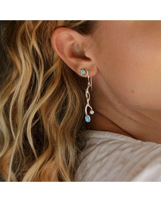 Isla Silver Blue Handmade Dainty Fire Opal Stud Earrings