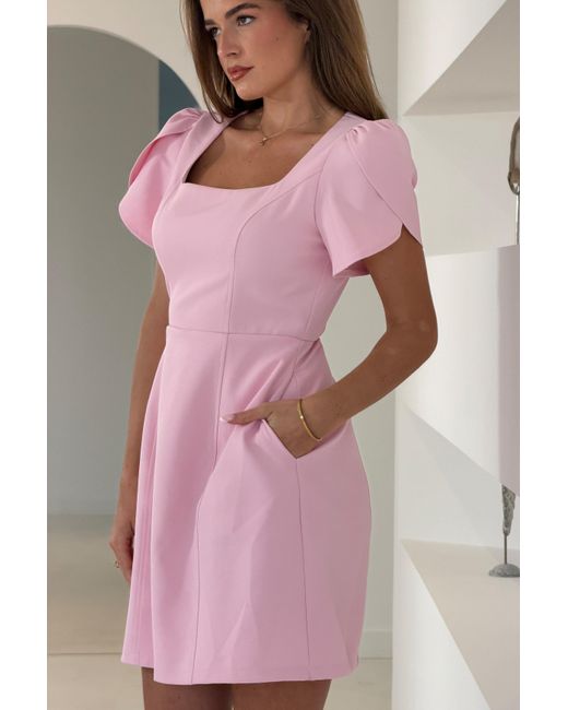 Girl In Mind Pink Reeve Square Neck Mini Dress Baby