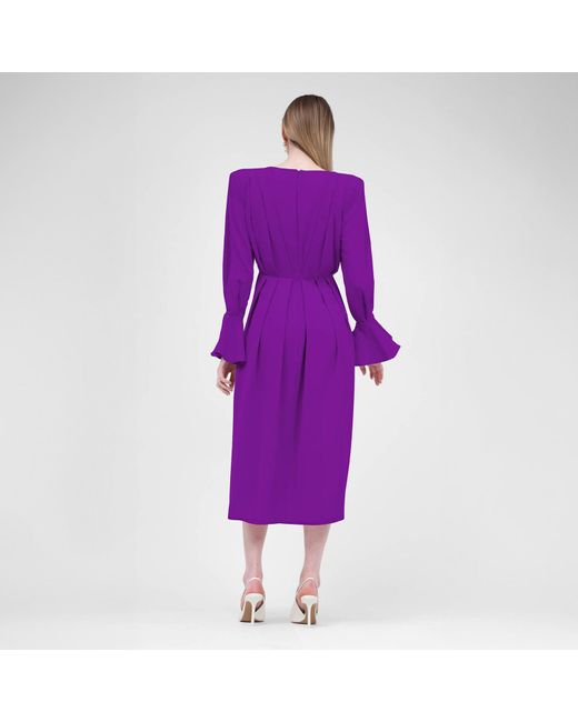 BLUZAT Purple Midi Dress With Pleats And Proeminent Shoulders