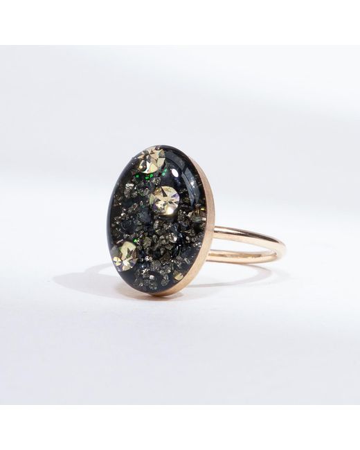 Kate Koel Black Statement Galaxy Oval Cocktail Ring
